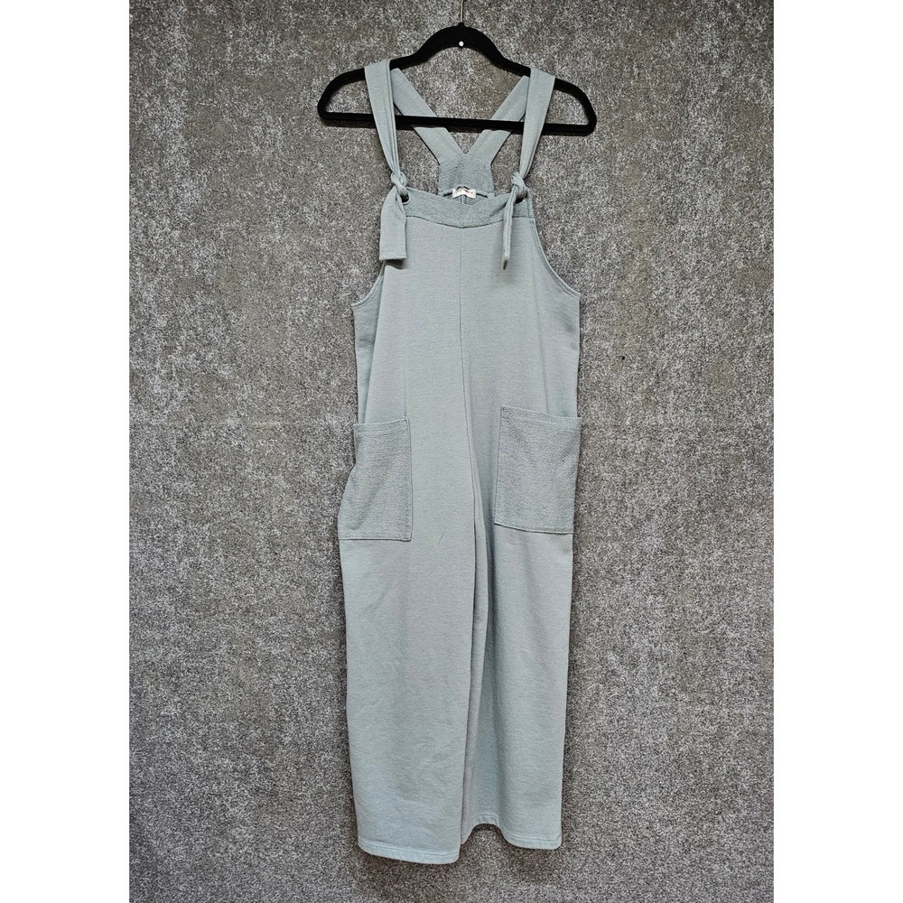 Wasabi + Mint Sweatshirt-fabric Wide-leg Knit Lounge Romper, Sage Green, Medium